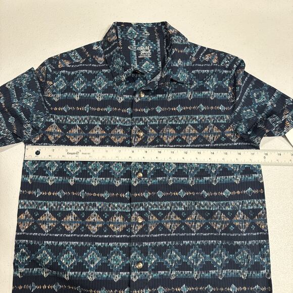 Colorful Planet Boys Size 10/12 Blue Geo Button Up Shirt Short Sleeve Artsy - Picture 4 of 9